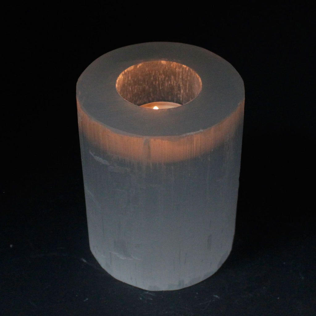 Elegant Selenite Cylinder Candle Holder 10 cm for Home Decor