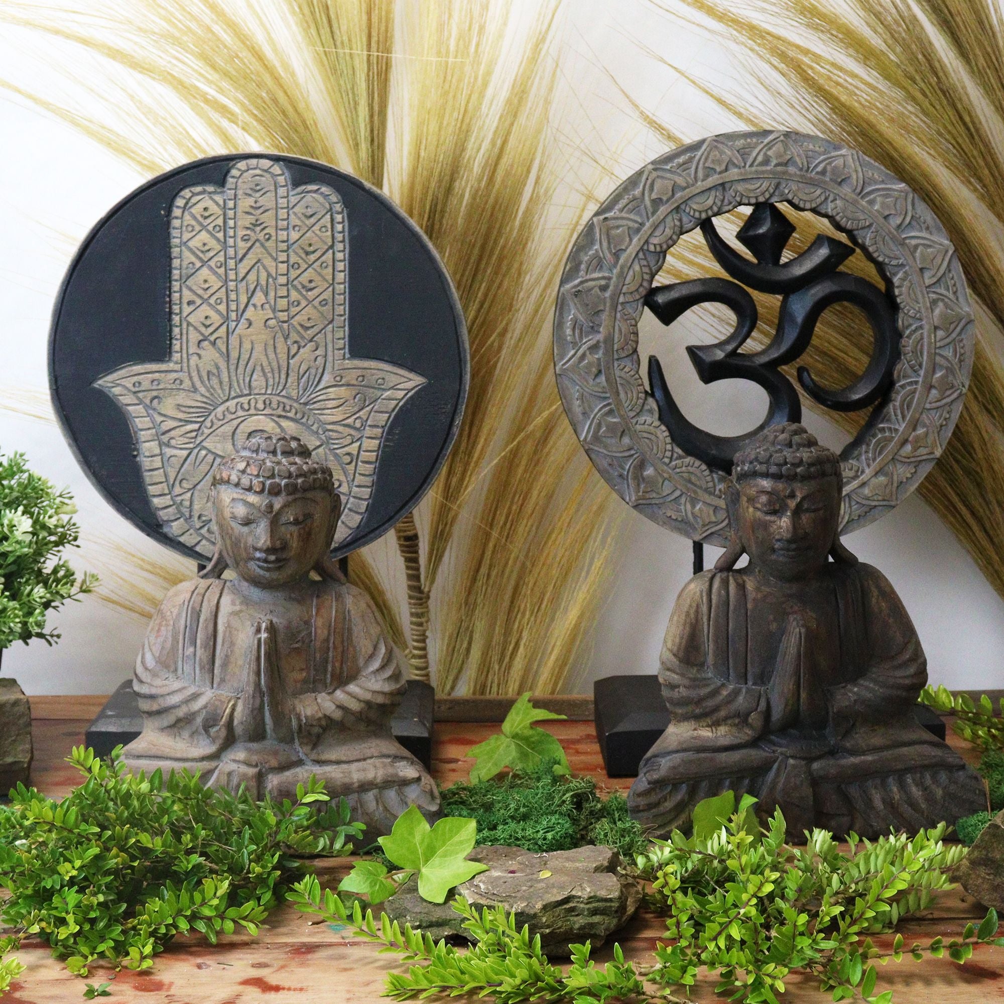 Buddha Feng Shui Set with Om Symbol in Elegant Grey and Black Design