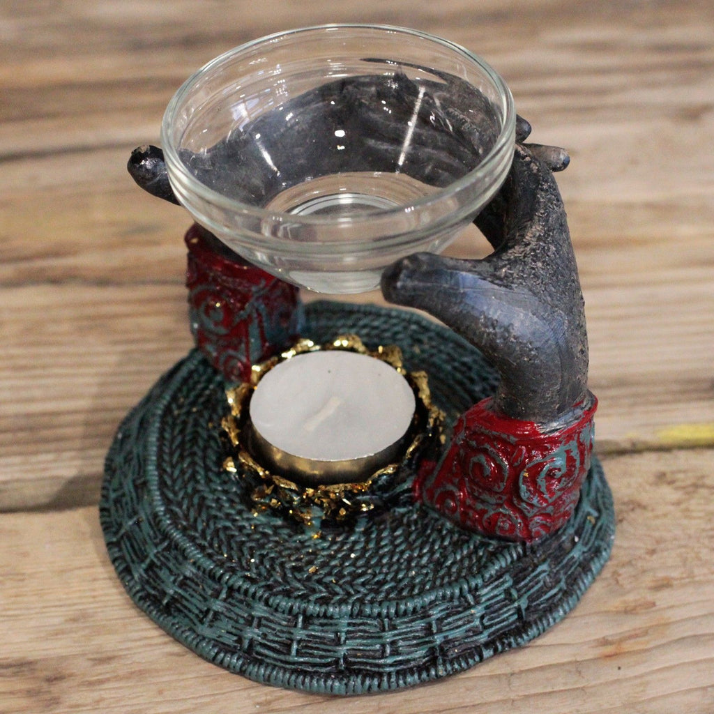 Antique Buddha Offering Hands Oil Burner for Elegant Home Decor