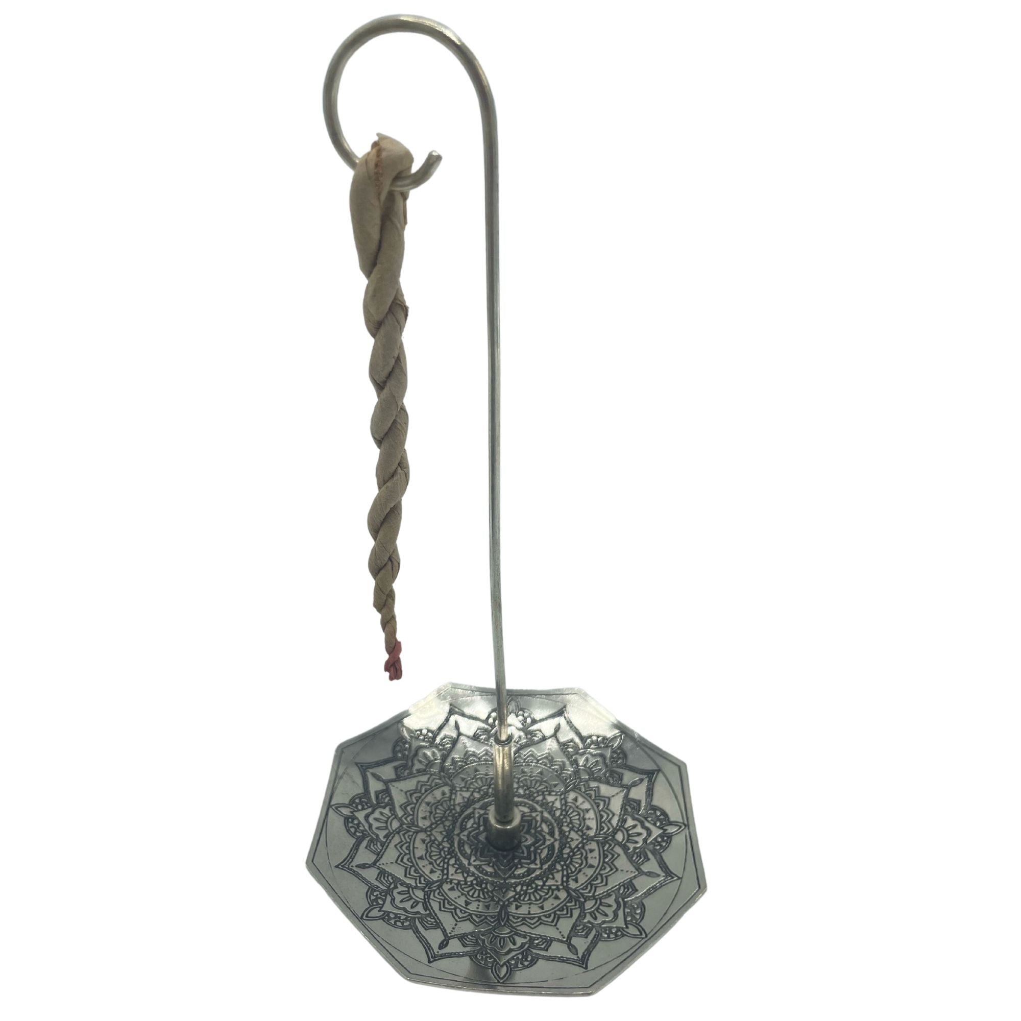 Rope Incense and Silver Plated Holder Set with Mandala Flower Design