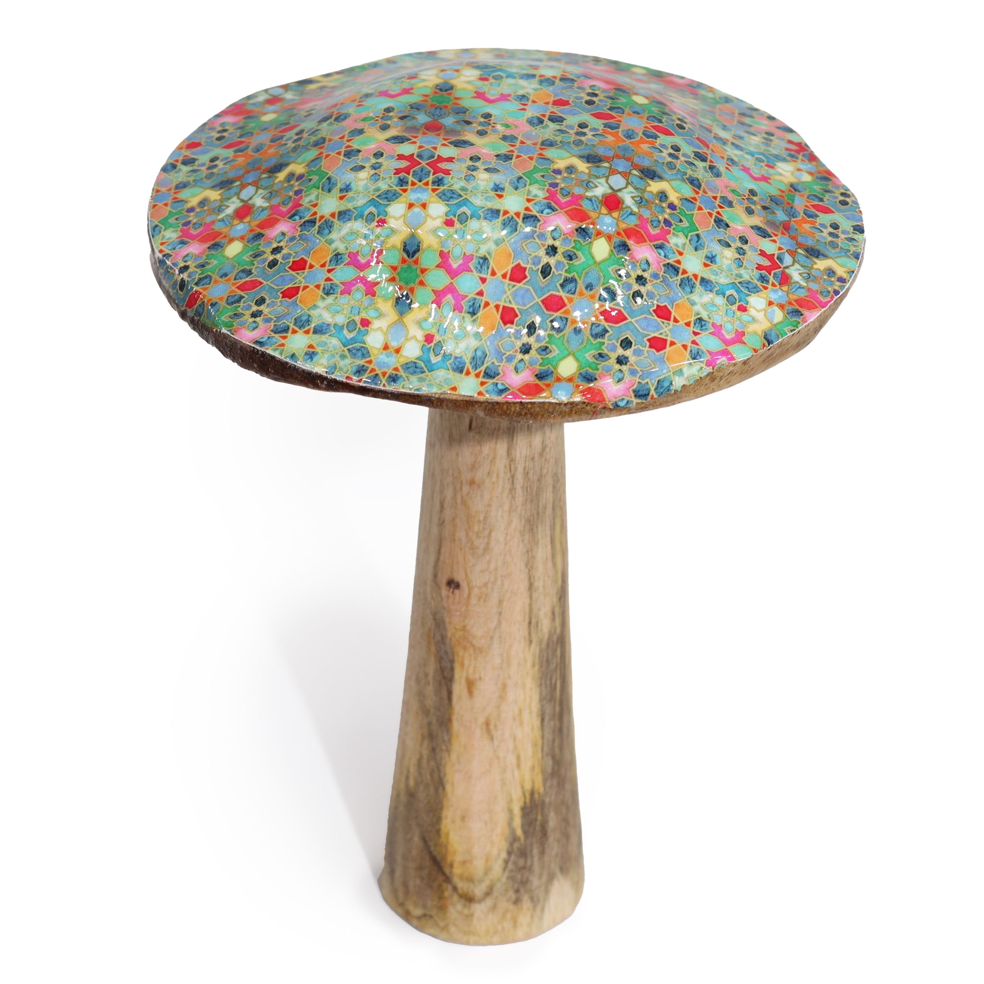 Large Enamelled Mushroom 20cm with Mediterranean Tile Design
