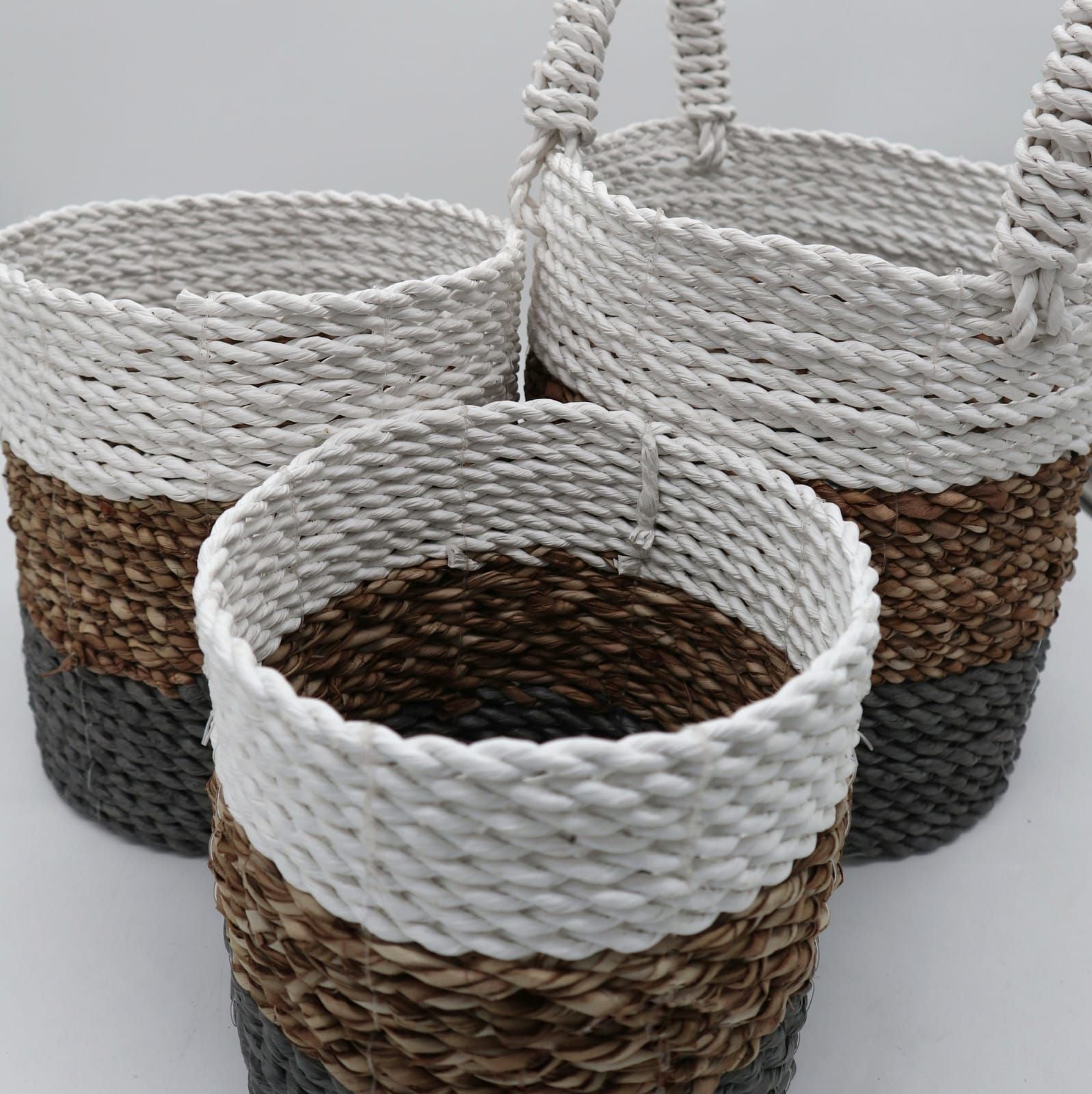 Seagrass Basket Set in Grey Natural and White for Stylish Storage