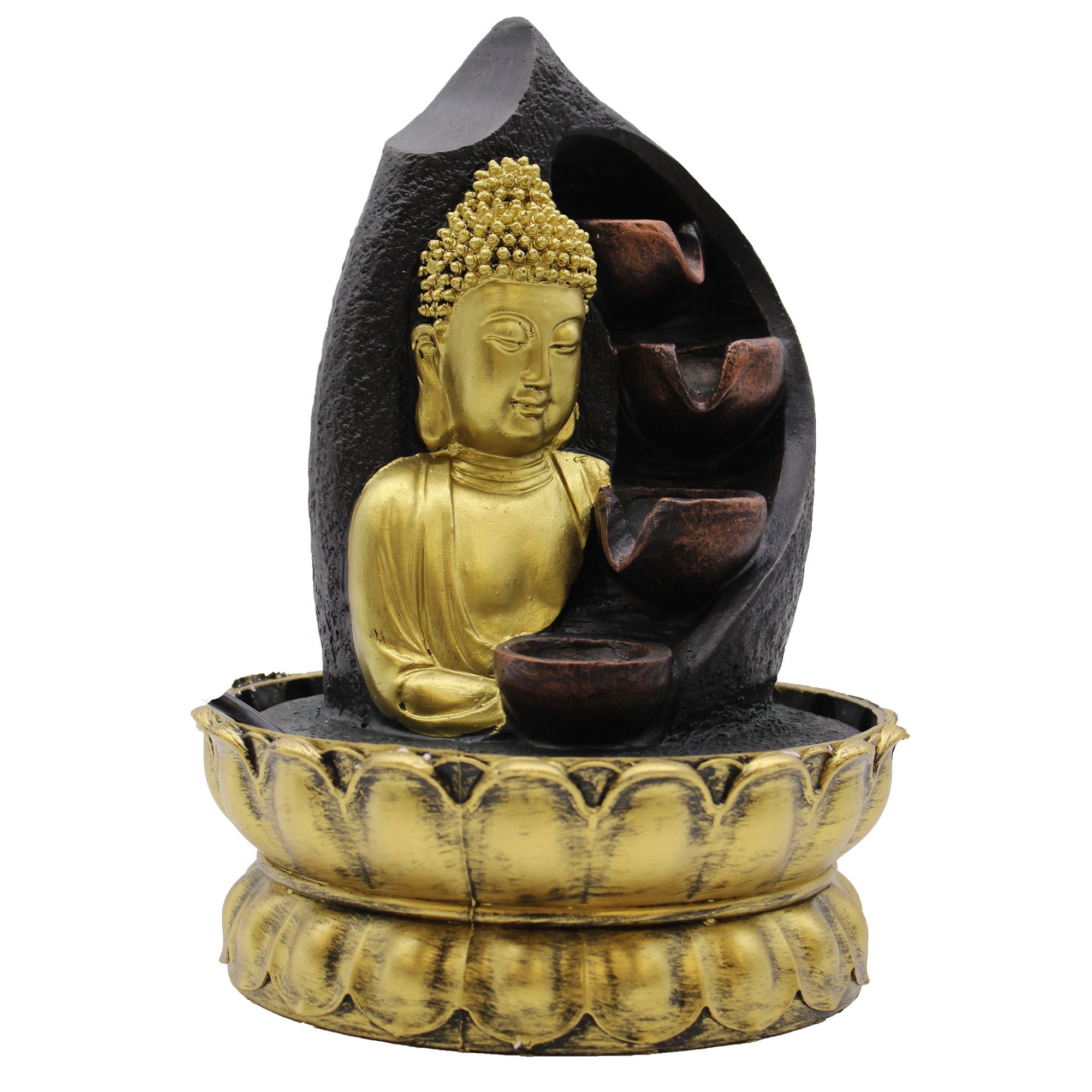 30cm Golden Buddha Tabletop Water Feature with Pouring Pots Design