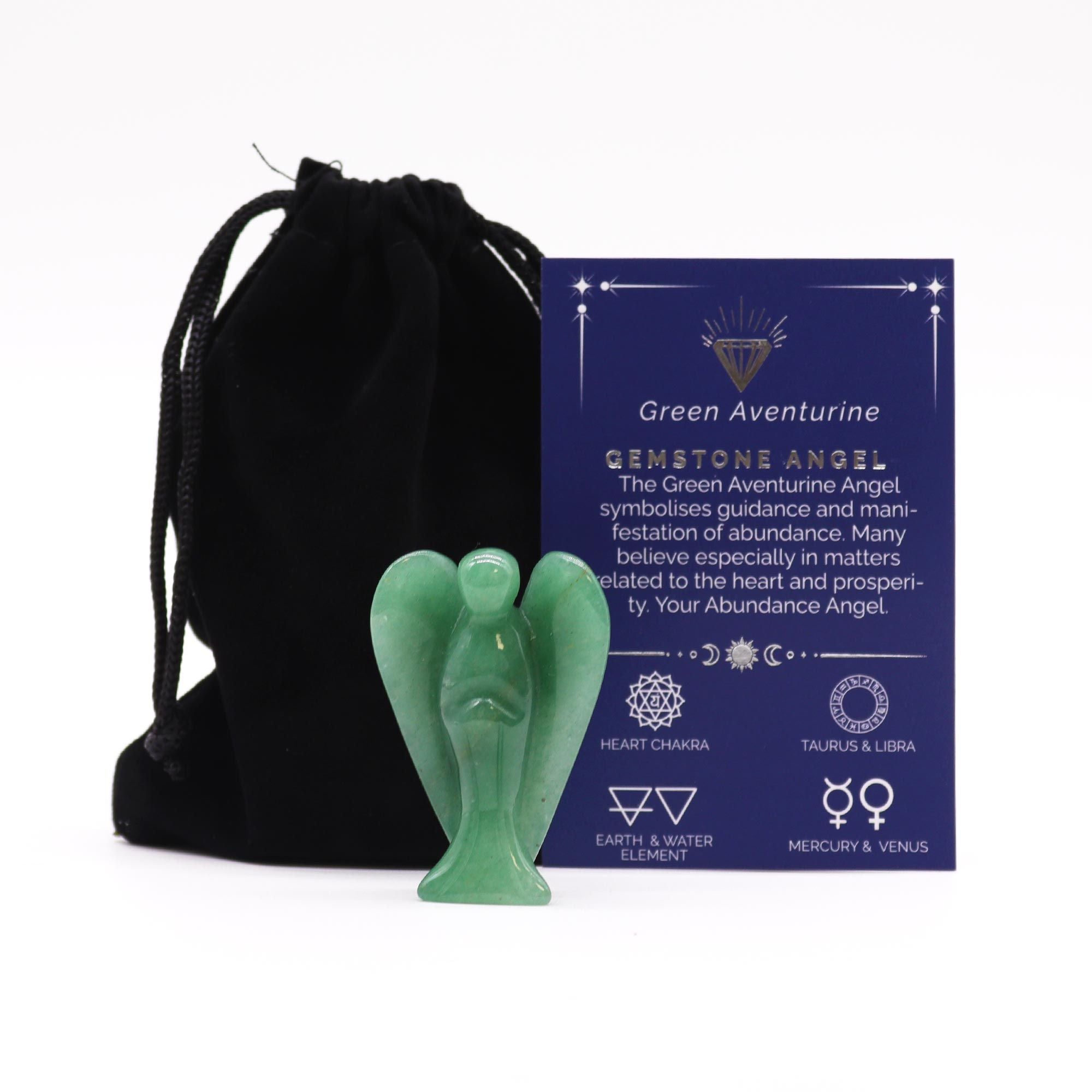 Gemstone Angel Figure in Green Aventurine for Prosperity