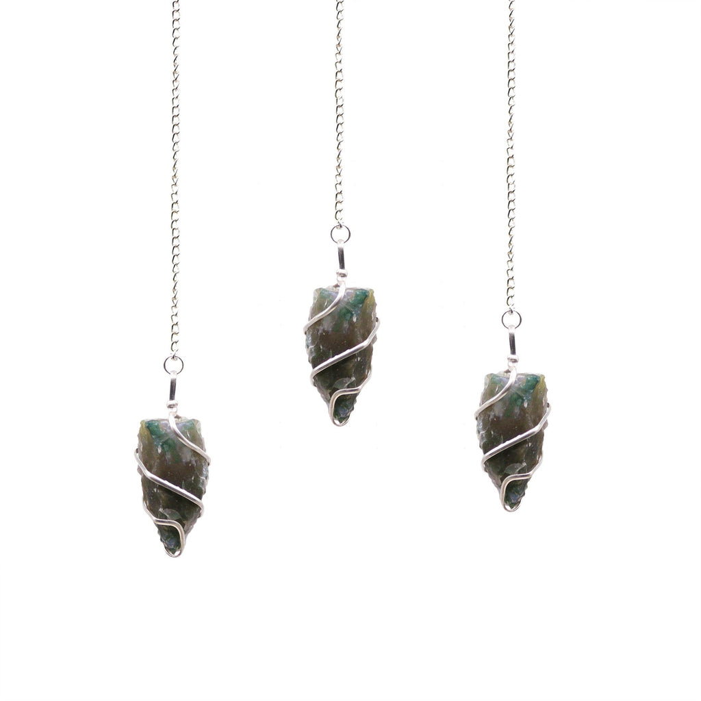 Raw Gemstone Pendulum in Unique Moss Agate for Dowsing Use
