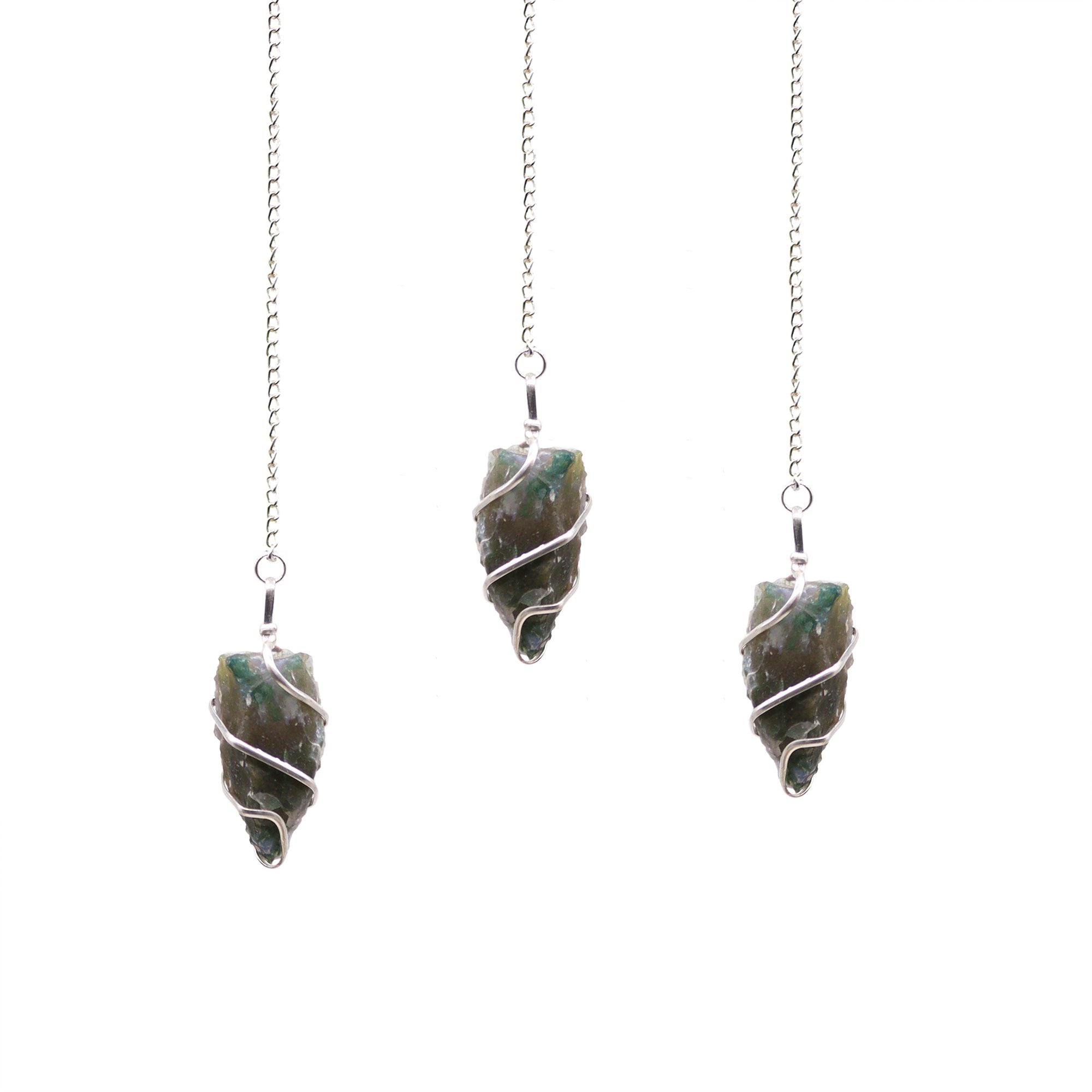 Raw Gemstone Pendulum in Unique Moss Agate for Dowsing Use