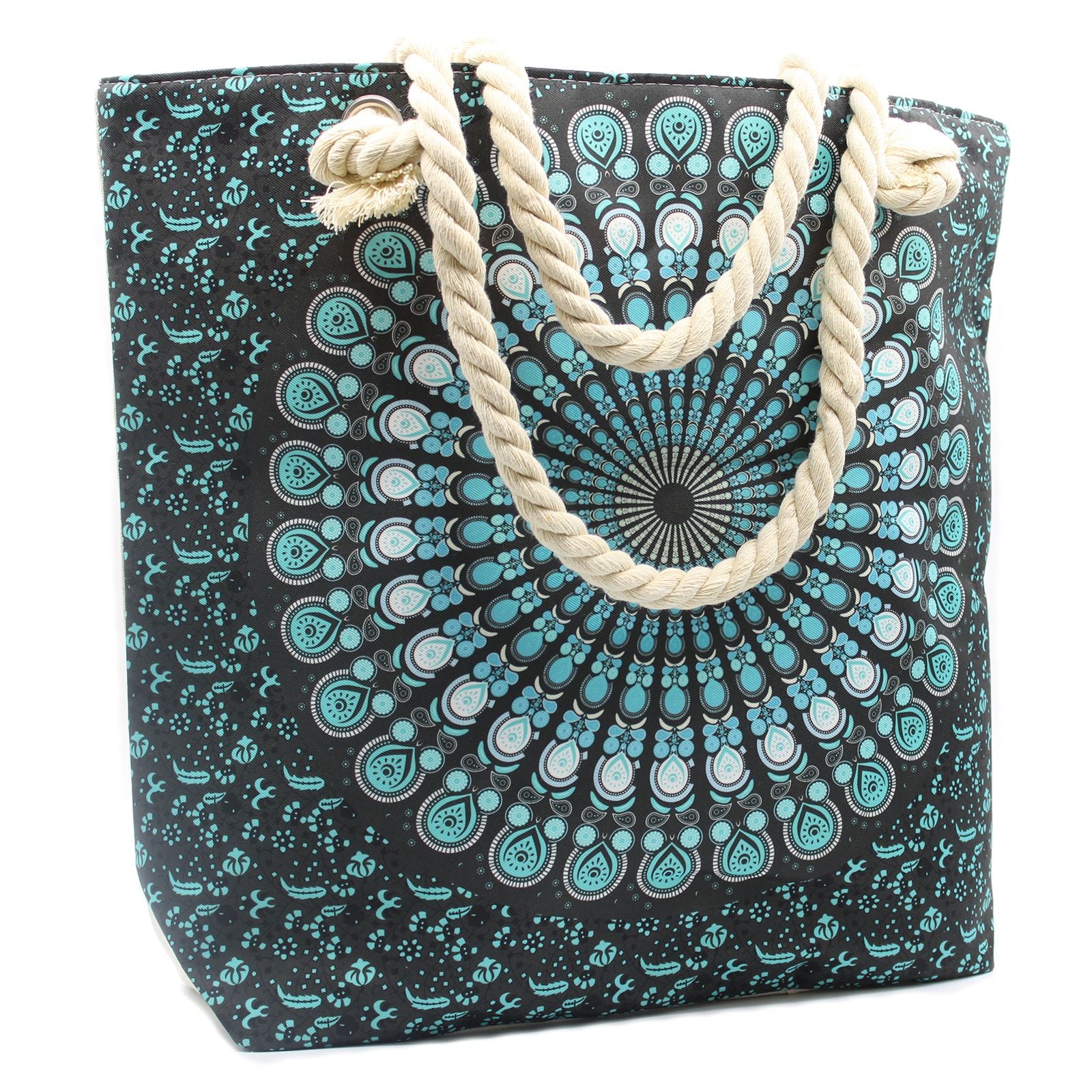 Deep Blue Rope Handle Mandala Bag for Shopping and Beach Use
