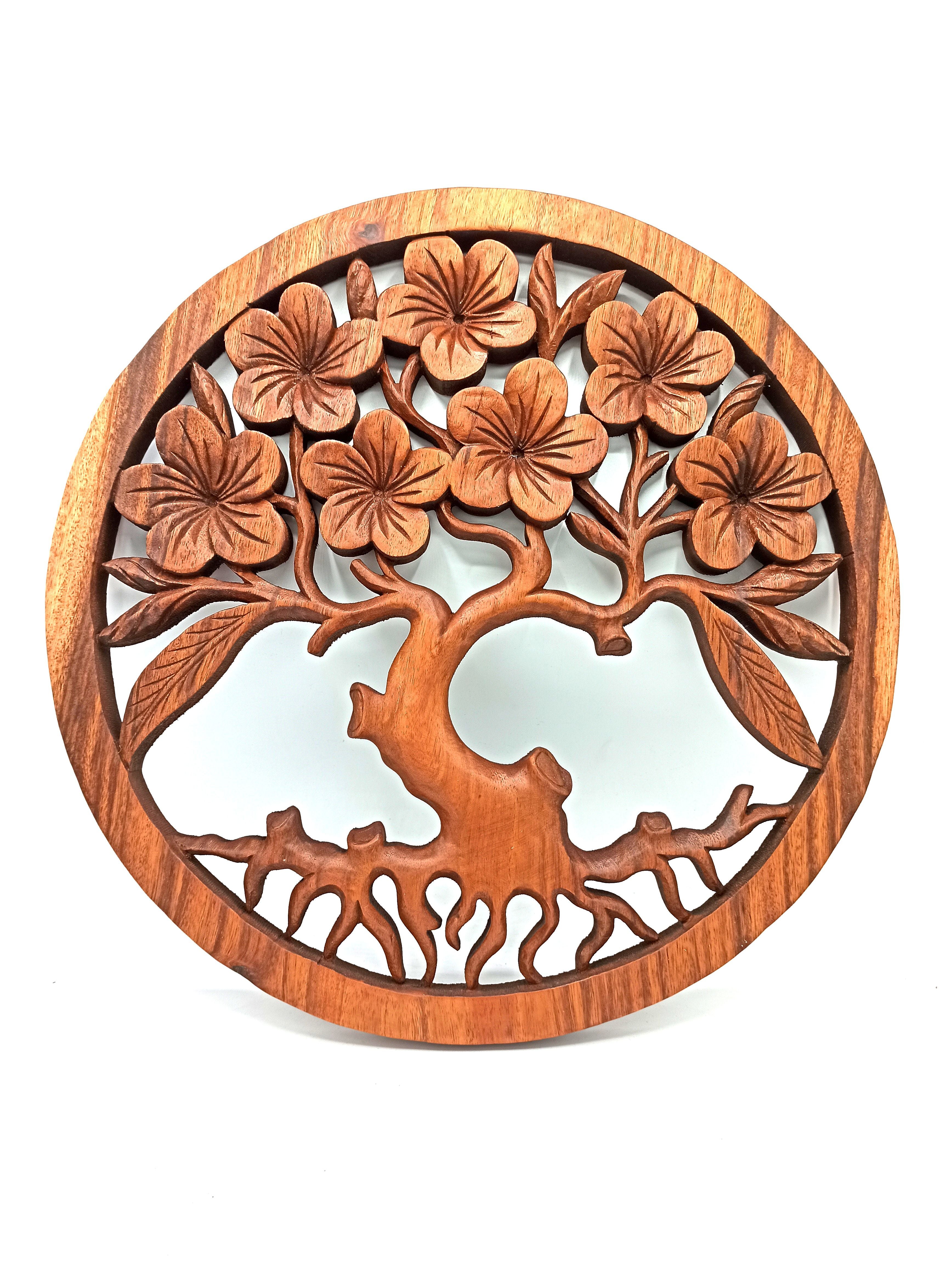 Tree of Life Frangipani Panel 40cm Decorative Wooden Wall Art