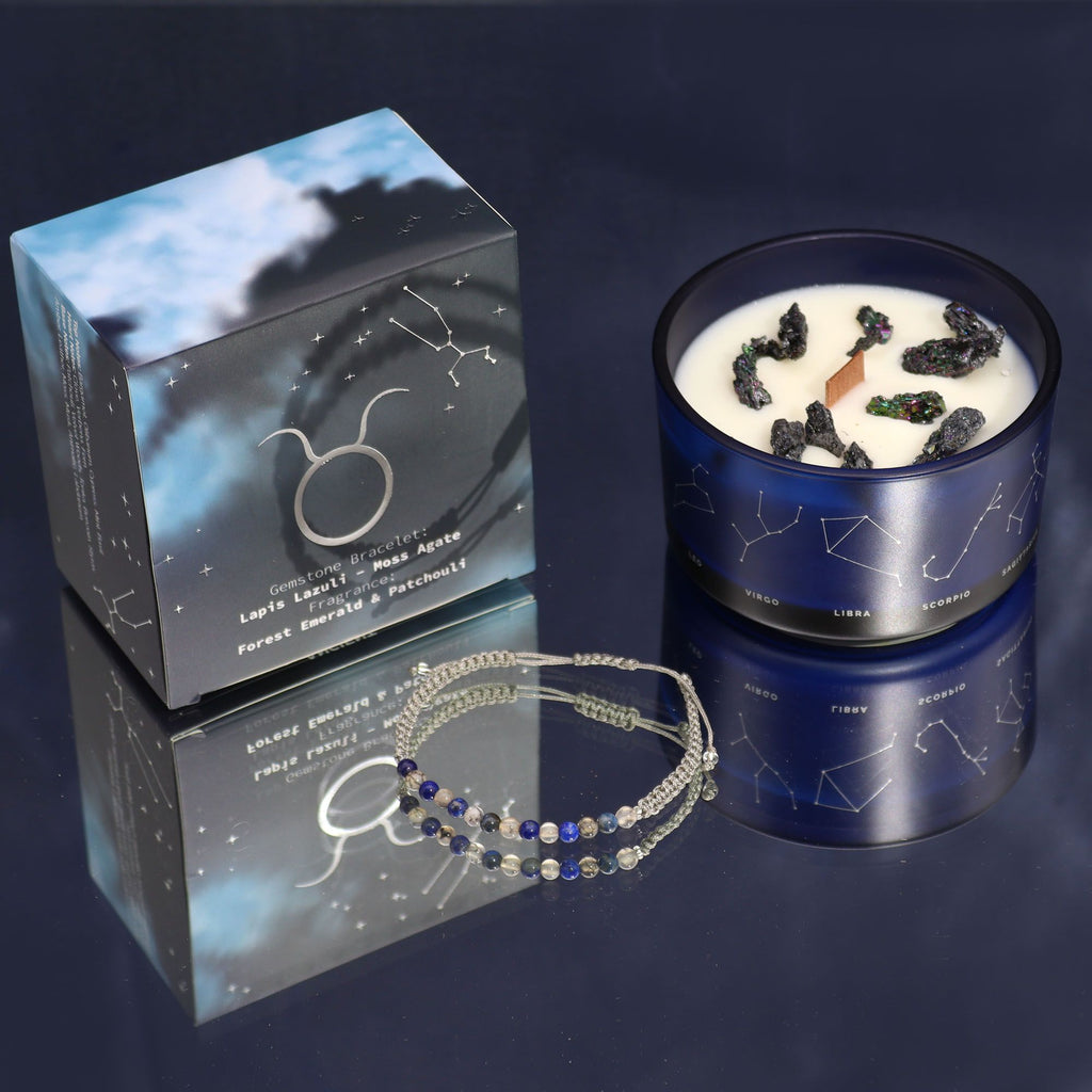 Zodiac Crystal Candle with Gemstone Bracelet for Taurus Lovers