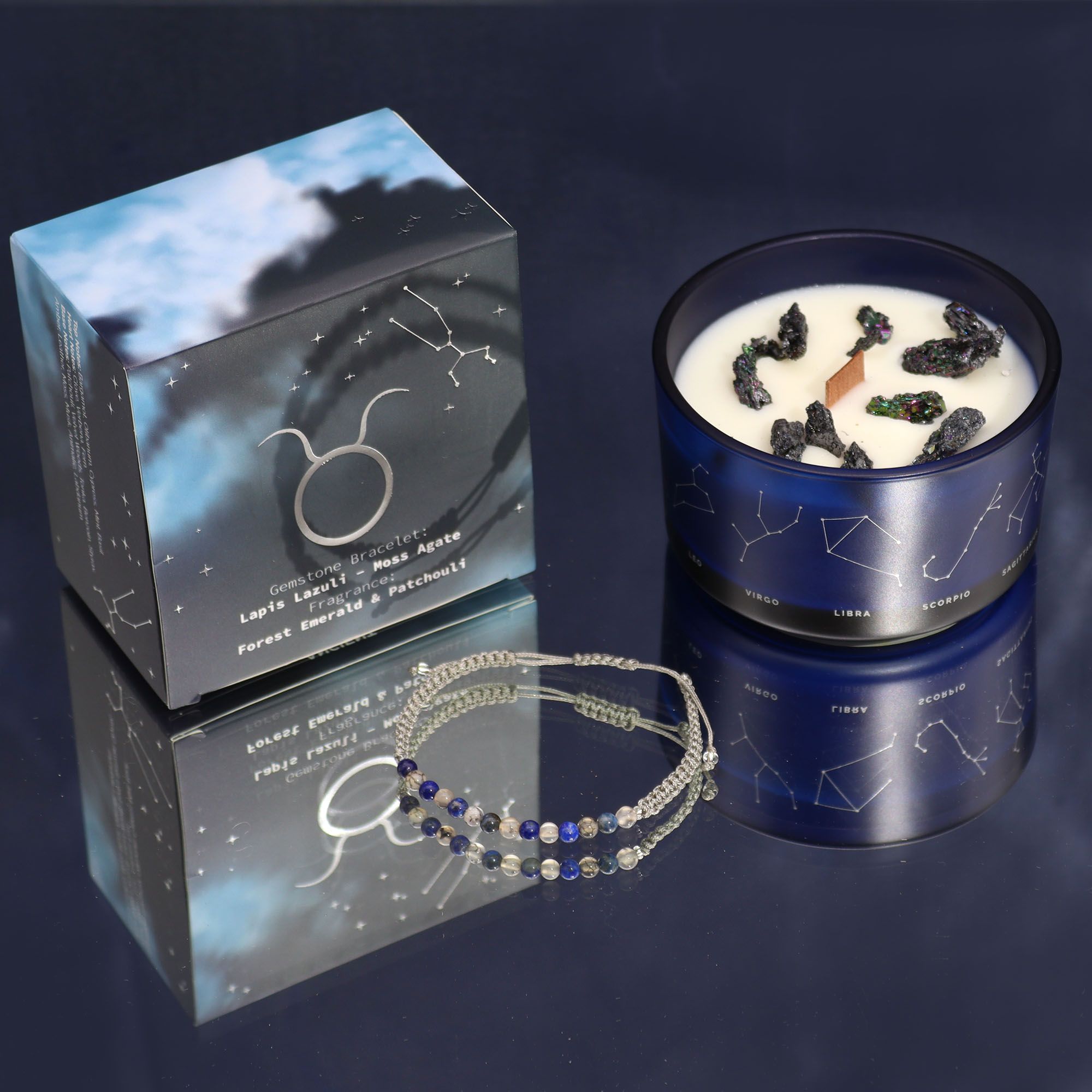 Zodiac Crystal Candle with Gemstone Bracelet for Taurus Lovers