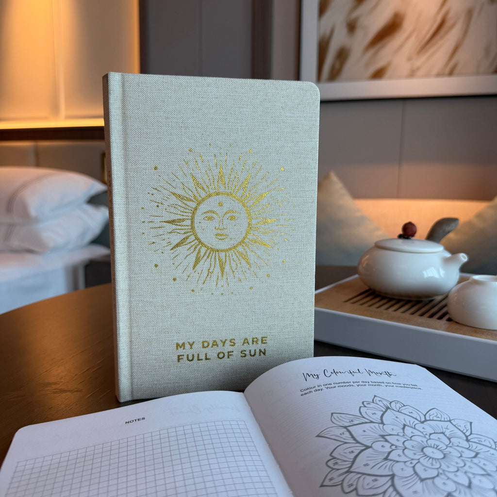Ivory Gratitude Journal with Gold Lining and 120 Guided Pages
