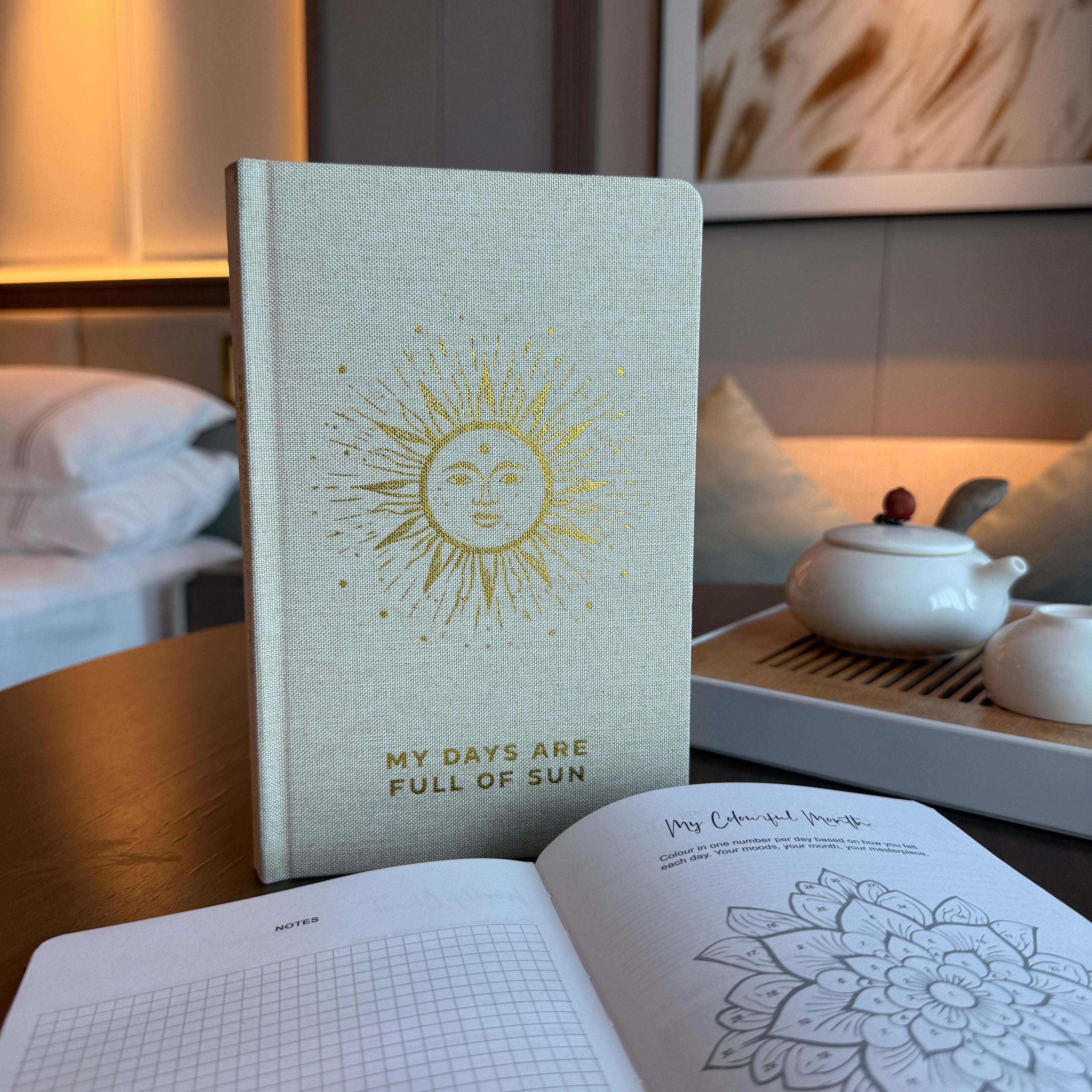 Ivory Gratitude Journal with Gold Lining and 120 Guided Pages
