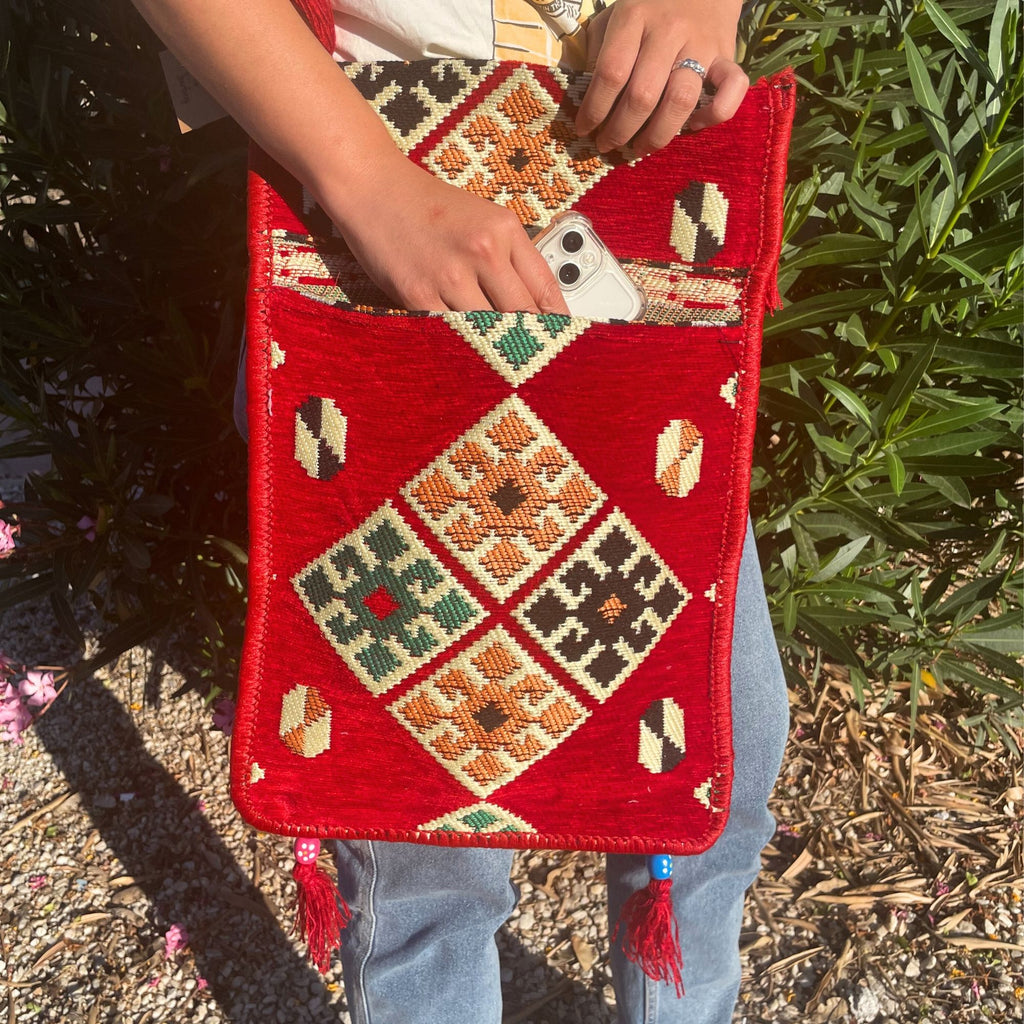Red Kilim Messenger Festival Bag for Stylish Summer Outings