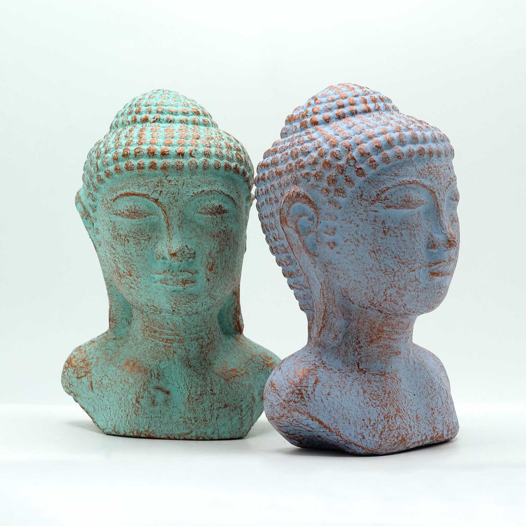 Tranquility Buddha Head Statue in Green Copper for Serene Spaces