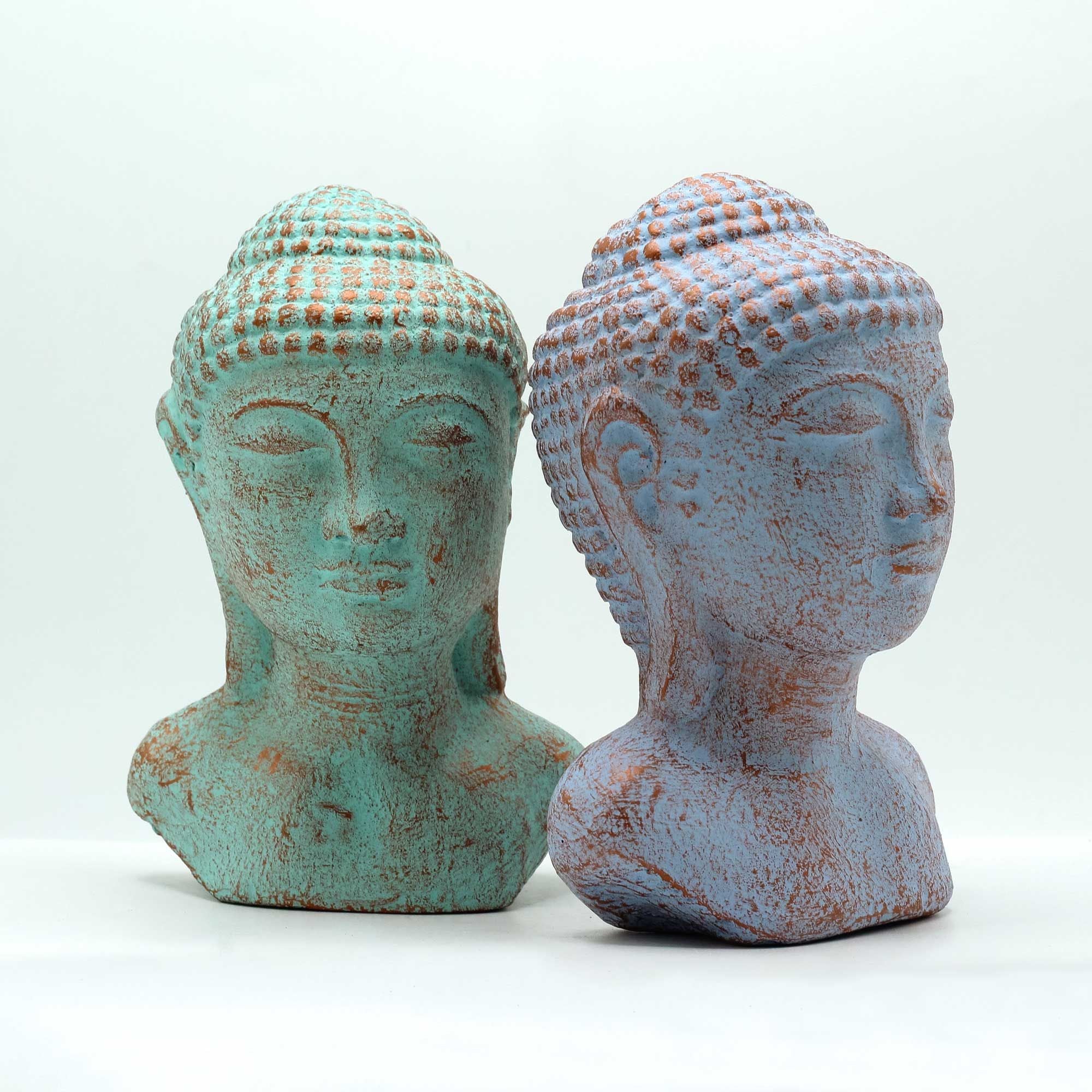 Tranquility Buddha Head Statue in Green Copper for Serene Spaces
