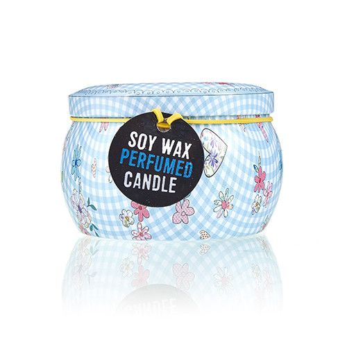 Art Tin Candle with Friendly Messages in Parma Violet Design