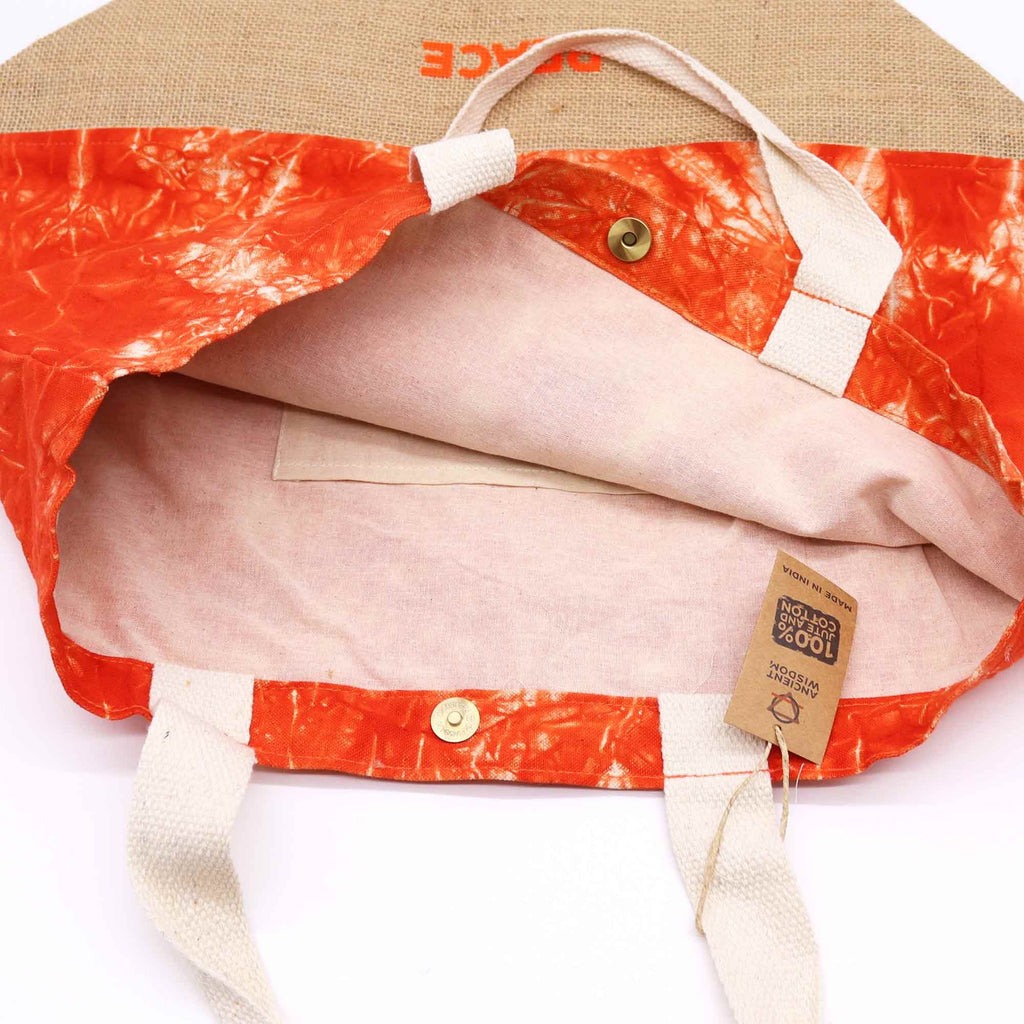 All Natural Bag in Orange Stonewash with Namaste Hand Peace Design