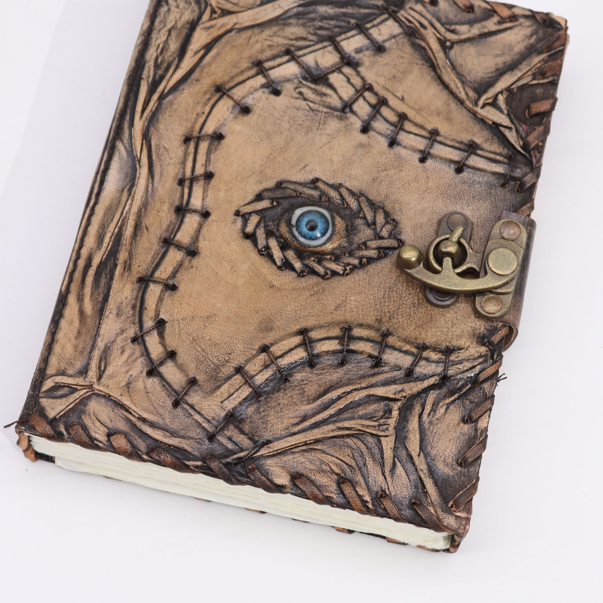Brown Tan Book with Evil Eye Decor and 160 Deckle Edge Pages