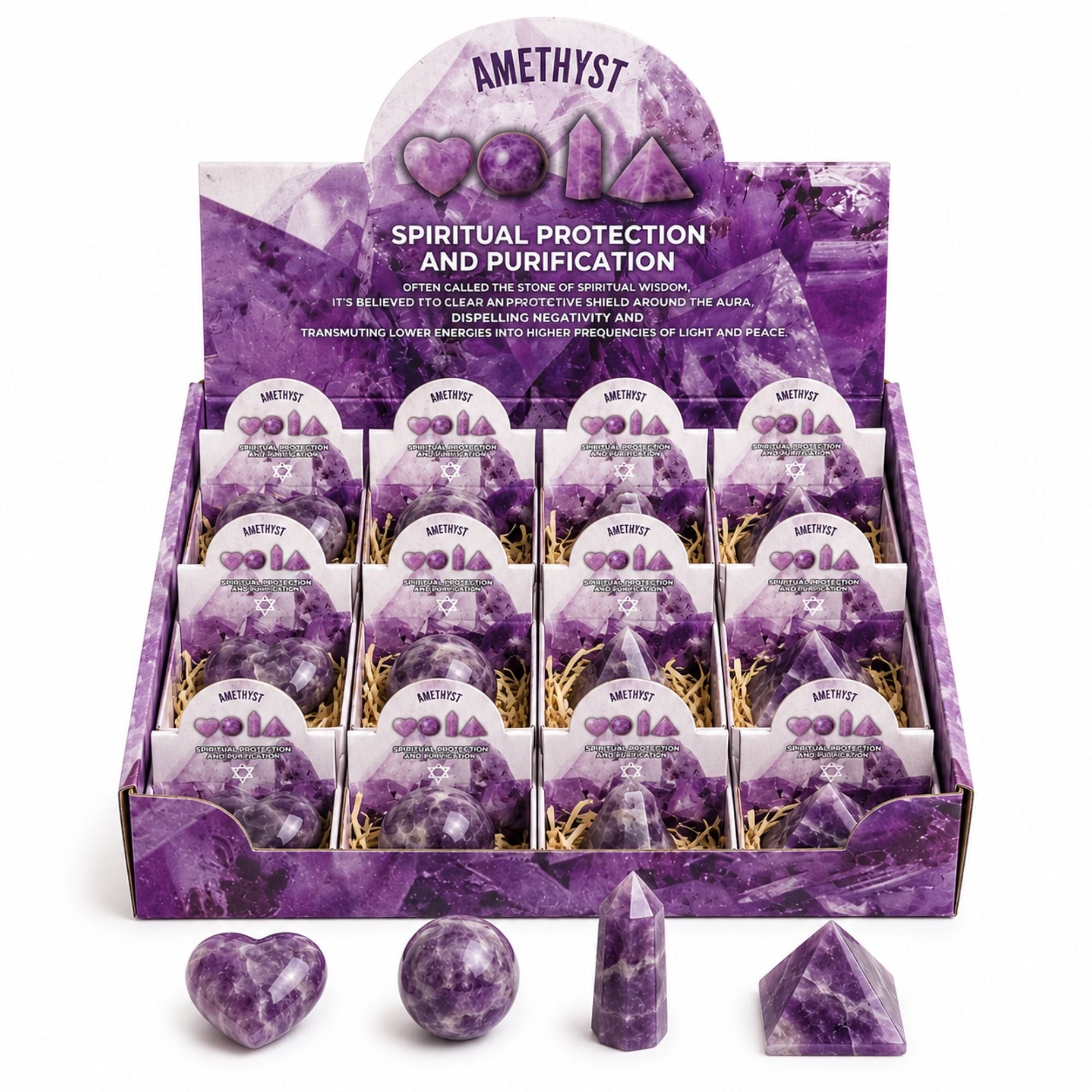 Four Gemstone Shapes Set Amethyst for Home Decor and Gifting