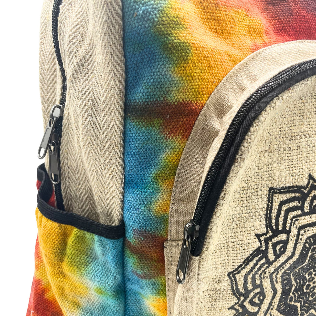 Tiedye Hemp Large Backpack with Mandala Design for Everyday Use