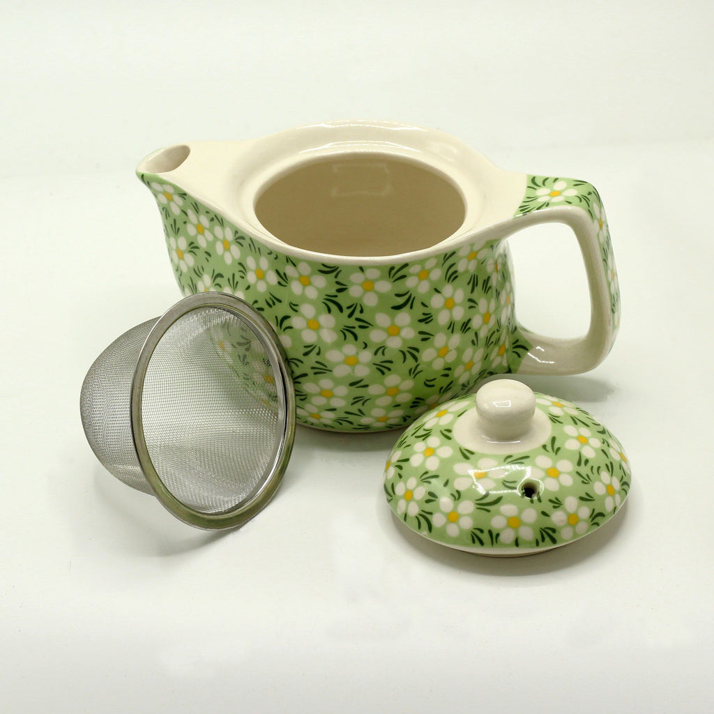 Small Herbal Teapot Green Daisey for Individual Tea Enjoyment