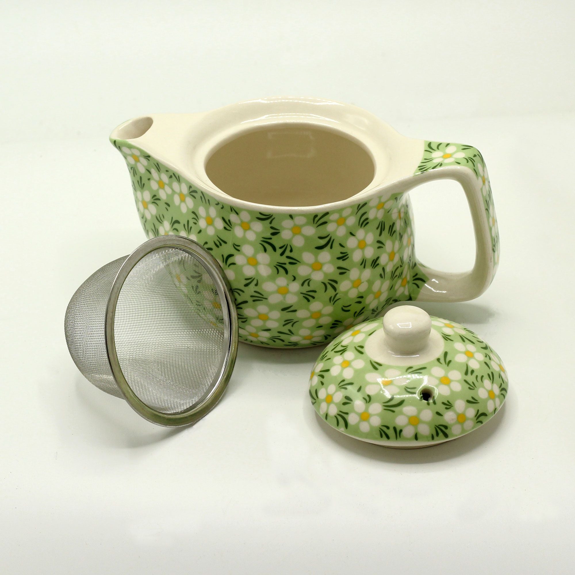 Small Herbal Teapot Green Daisey for Individual Tea Enjoyment