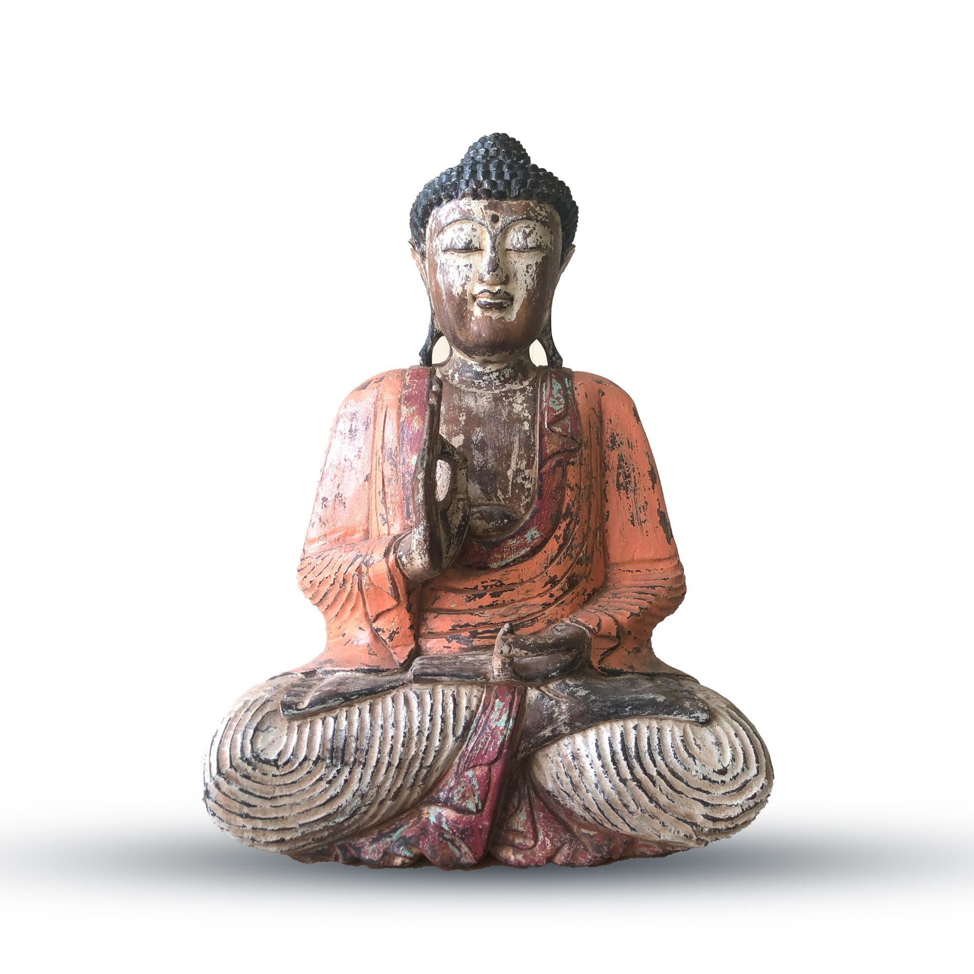Vintage Orange Hand Carved Buddha Statue for Home Decor Display