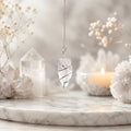 Raw Rock Quartz Gemstone Pendulum with Silver Tone Spiral Design