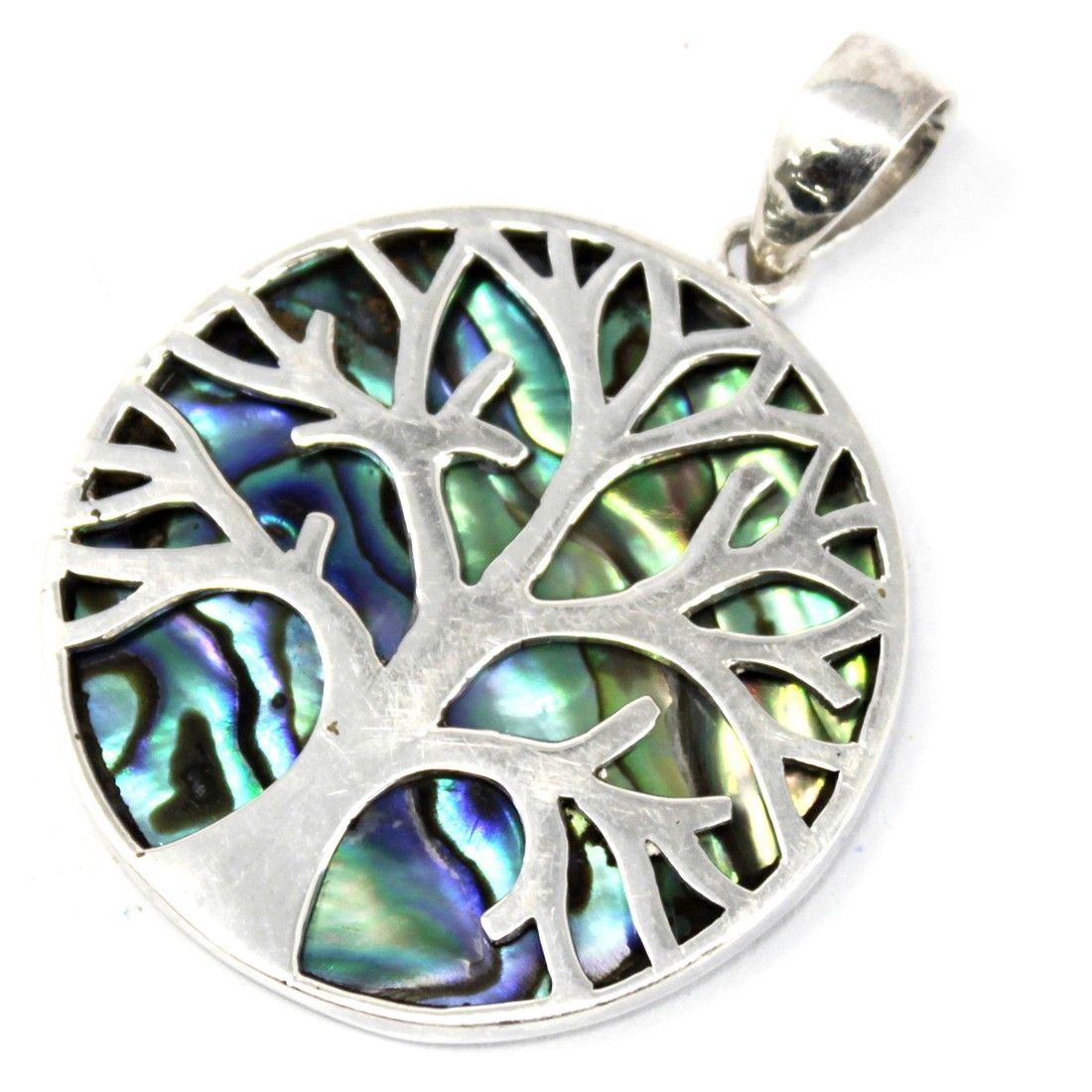 Tree of Life Silver Pendant 30mm with Unique Abalone Inlay