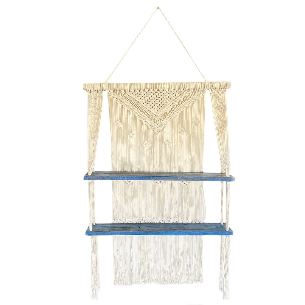 Natural Macrame Hanging Shelves in Blue for Stylish Home Display