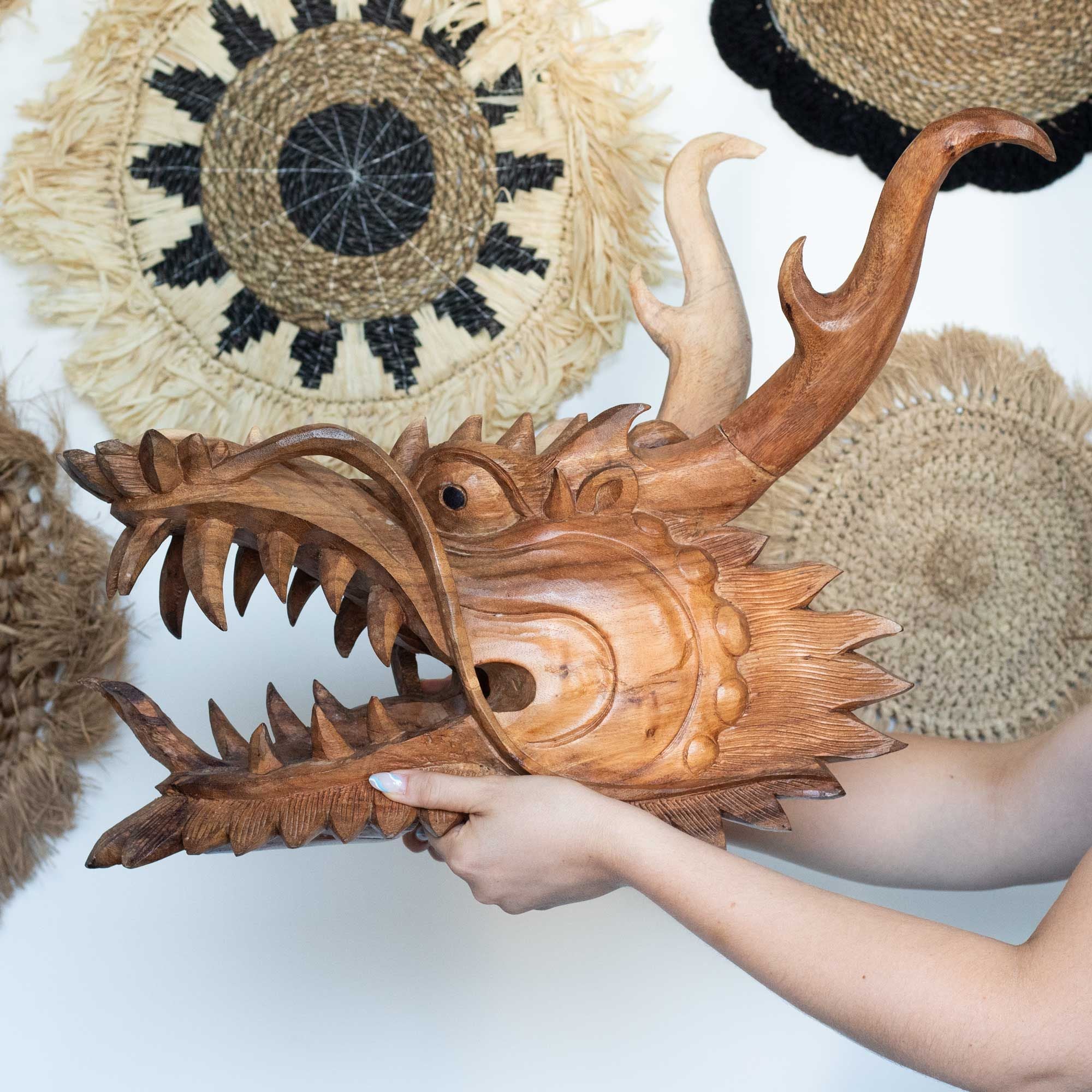 Life Size Dragon Head Carving 30cm Stunning Decorative Art Piece