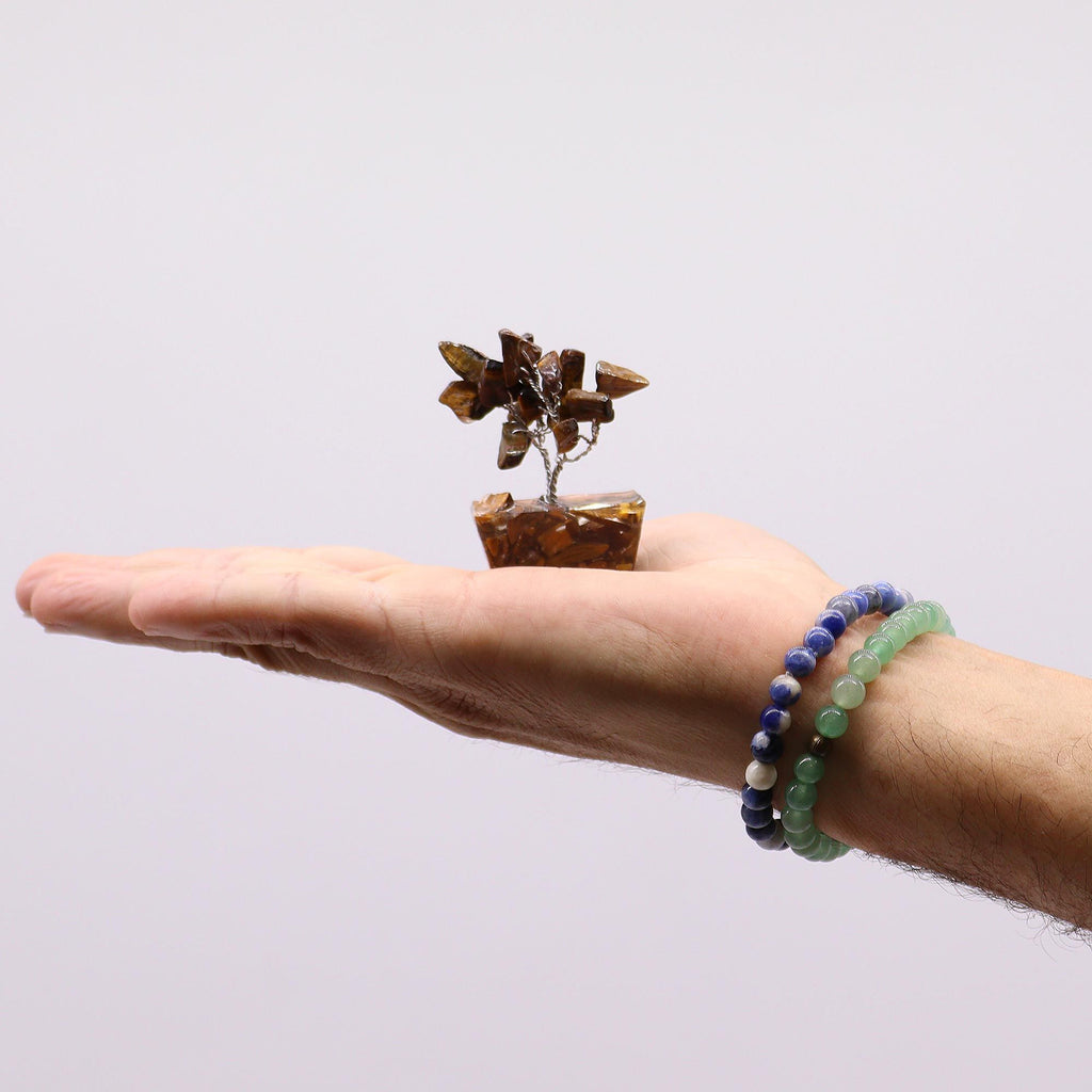Mini Gemstone Tree on Orgonite Base with 15 Tiger Eye Stones