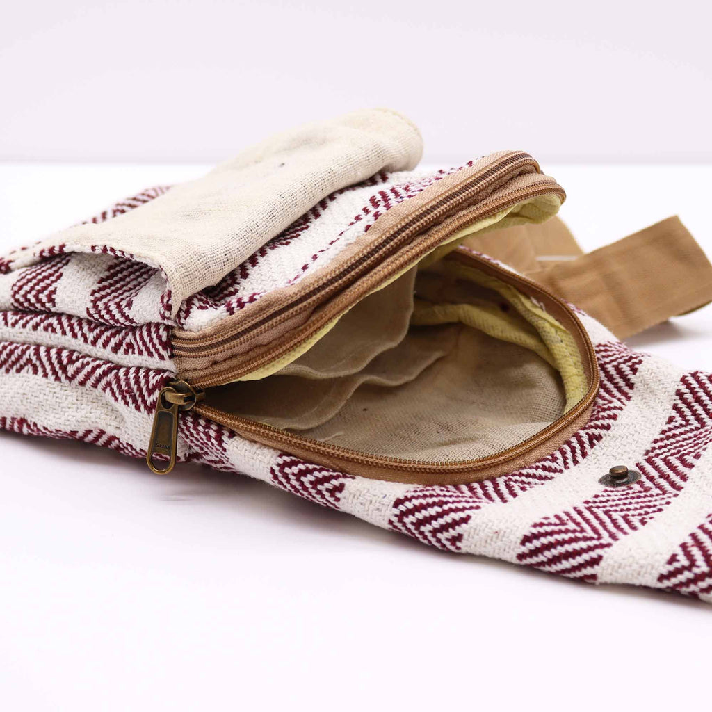 Burgundy and White Body Cross Bag in Natural Cotton for Stylish Looks