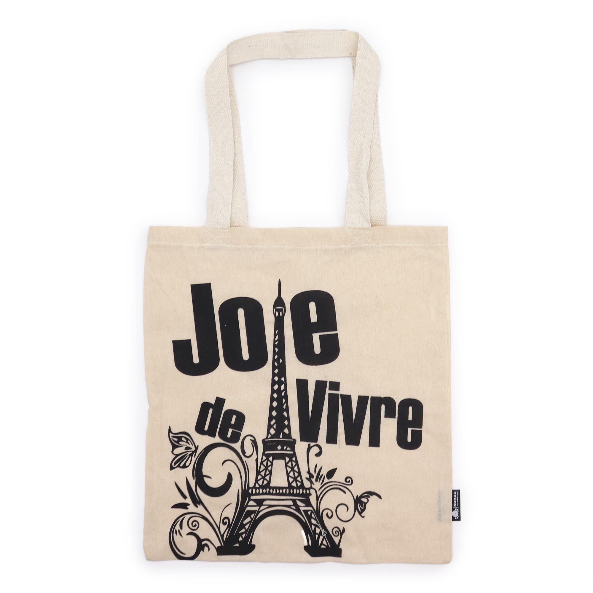 Iconic Basic Tote Bag Joie de Vivre Natural with Eiffel Tower Design