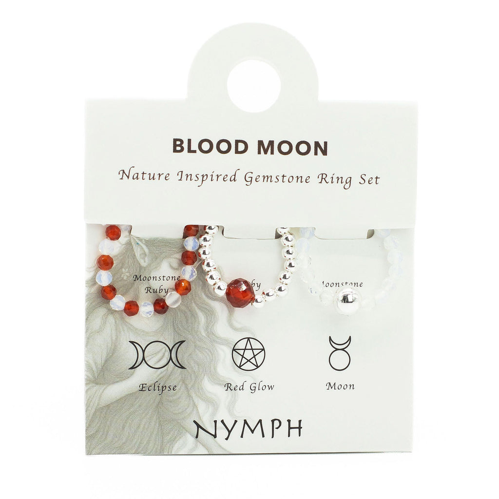 Nymph Spirit Gemstone Ring Set Blood Moon for Elegant Style