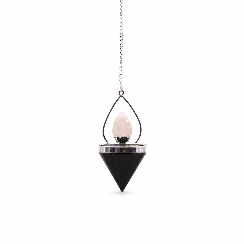 Gemstone Lantern of Life Pendulum with Black Agate and Rose Quartz