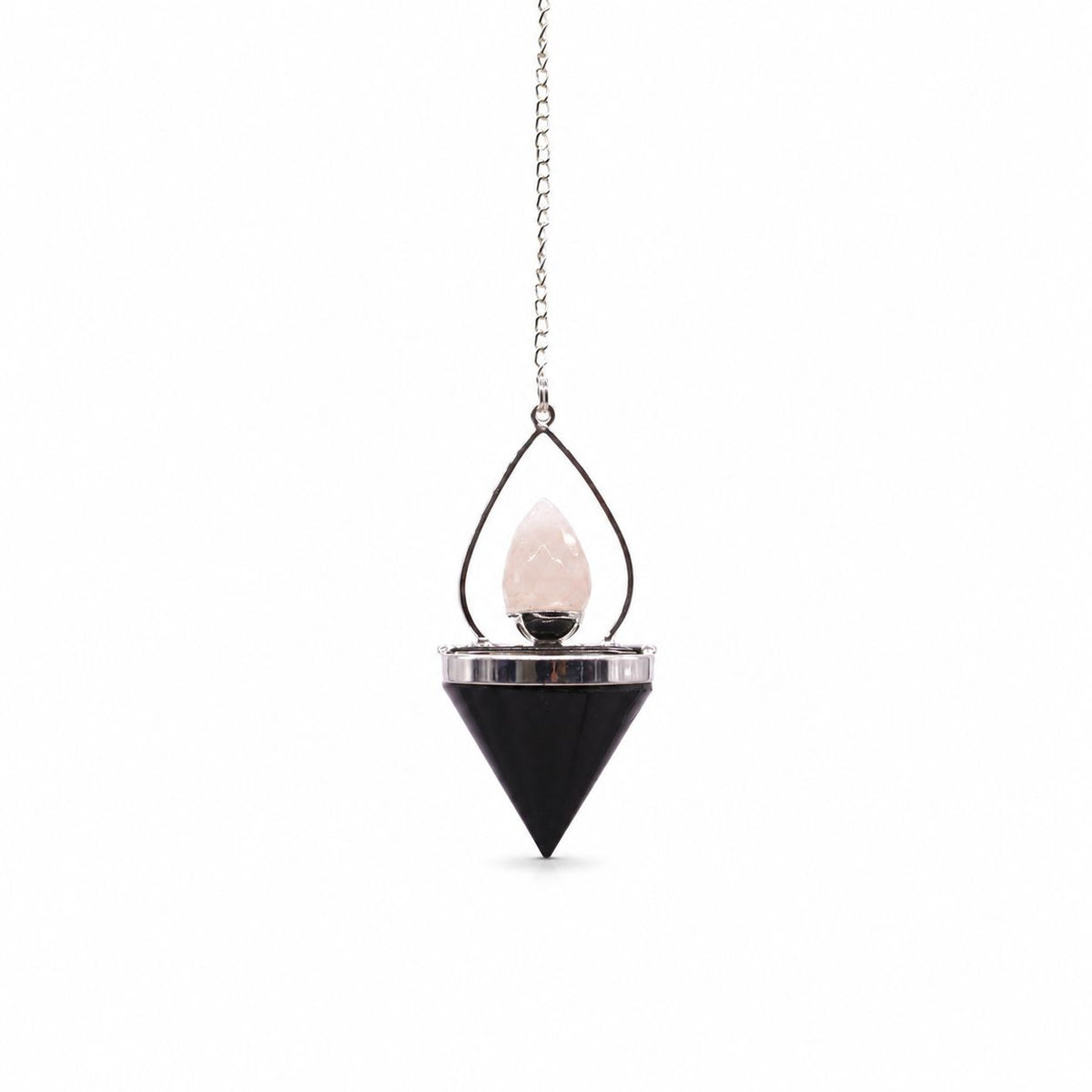 Gemstone Lantern of Life Pendulum - Black Agate & Rose Quartz
