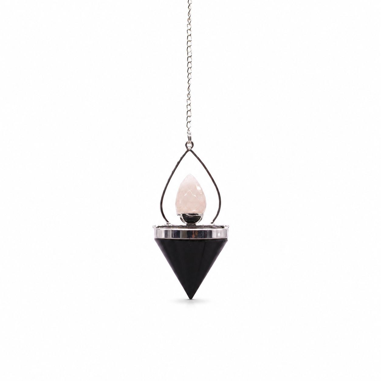 Gemstone Lantern of Life Pendulum - Black Agate & Rose Quartz