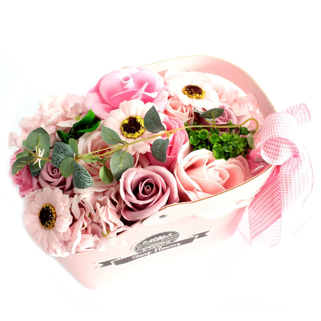 Basket Soap Flower Bouquet Pink for Luxurious Bath Experiences