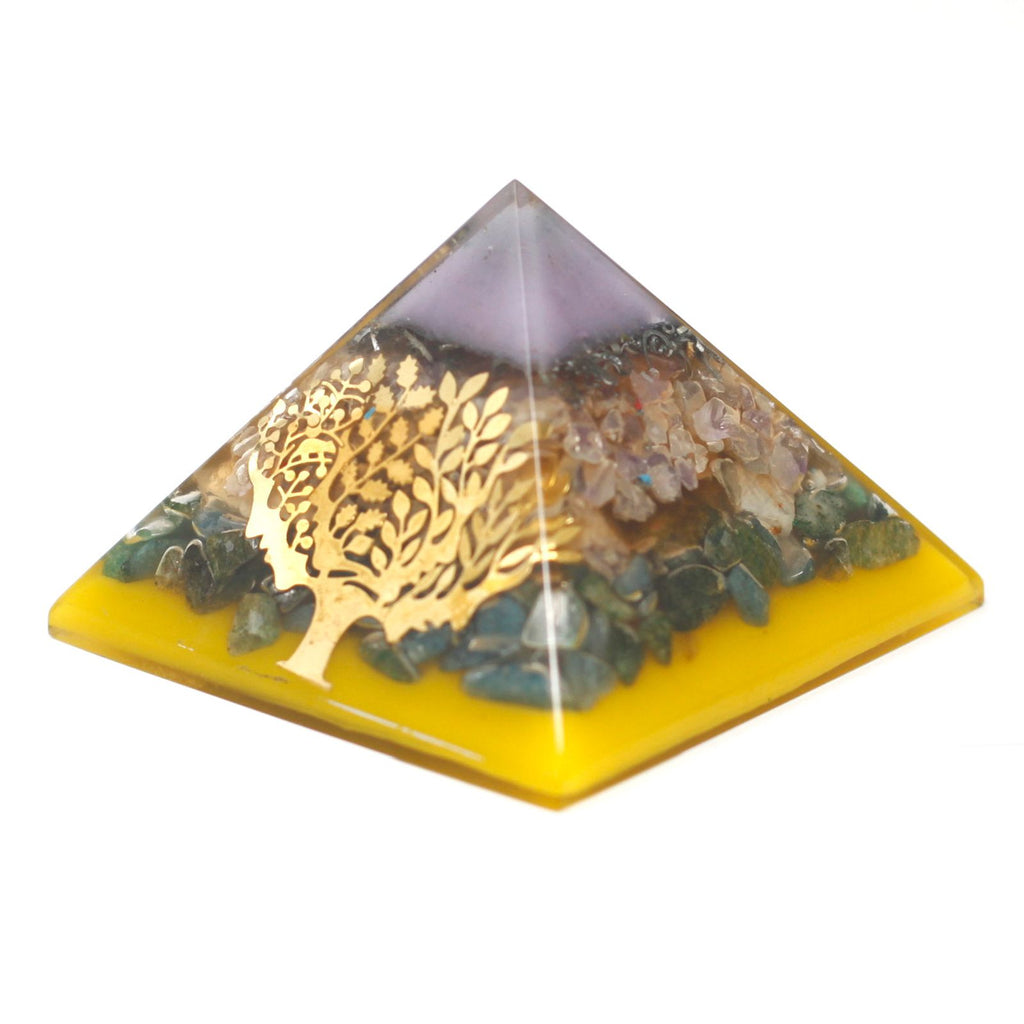 Large Organite Pyramid 70mm Tree Design with Gold Base for Decor