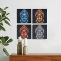Set of 4 Buddha Heads Sand Detail Paintings for Elegant Home Decor