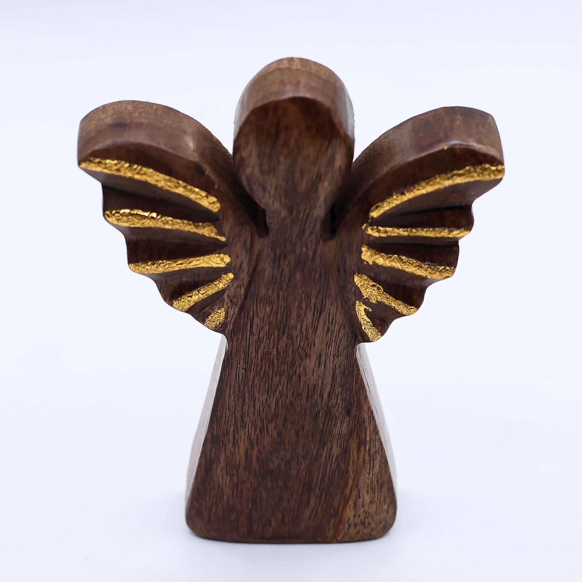 Medium Mango Wood Angel with Gold Decor for Home Display