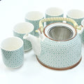 Herbal Teapot Set Green Mosaic with Matching Cups for Tea Lovers