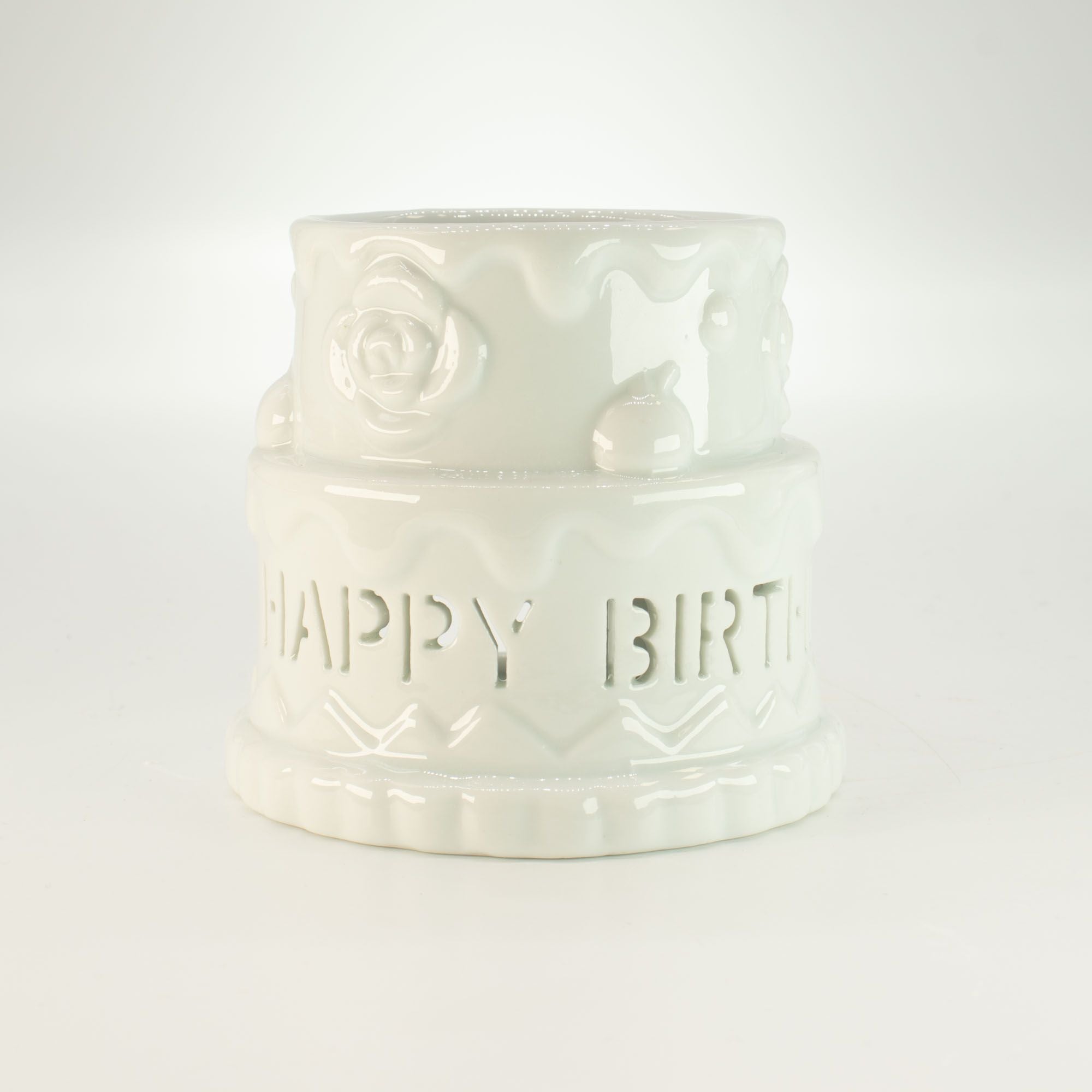 Ceramic Cake Oil Burner Happy Birthday White Decorative Piece