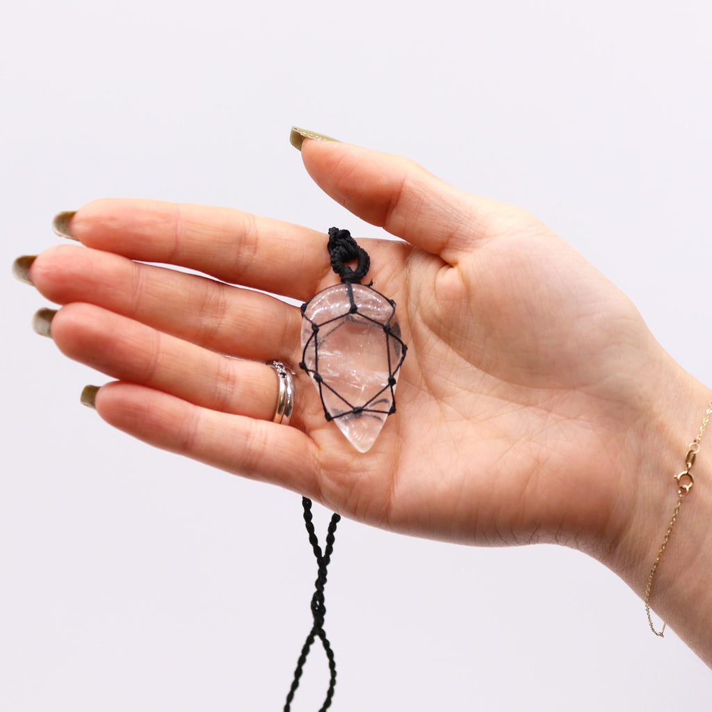 Laced Gemstone Teardrop Pendant in Rock Quartz for Elegance