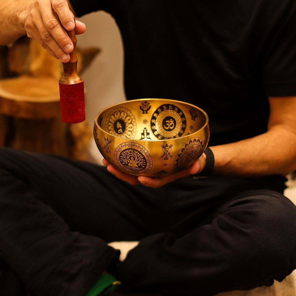 Pure Brass Etched Yogi Set of 4 Singing Bowls for Meditation