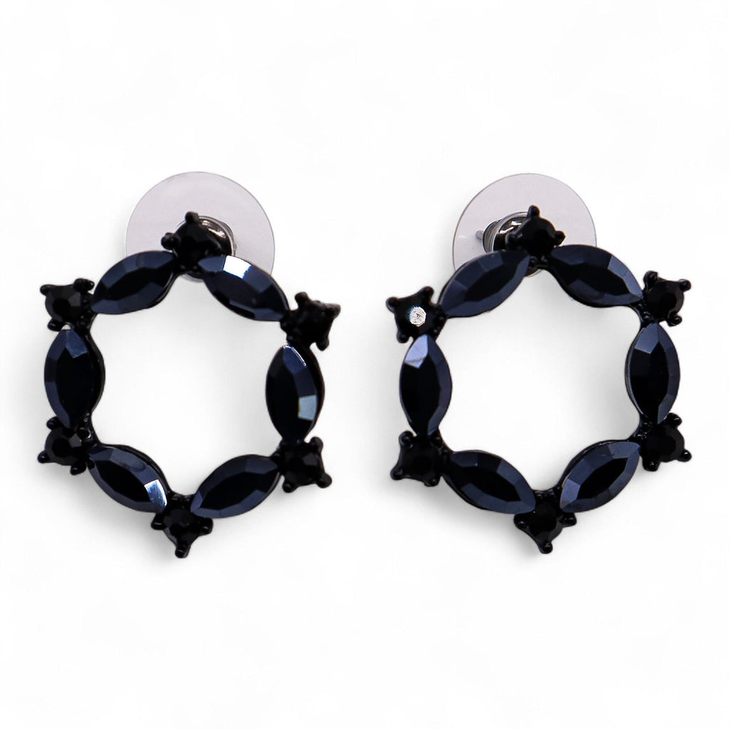 Jet Black Vintage Glass Loop Earrings for Sophisticated Style