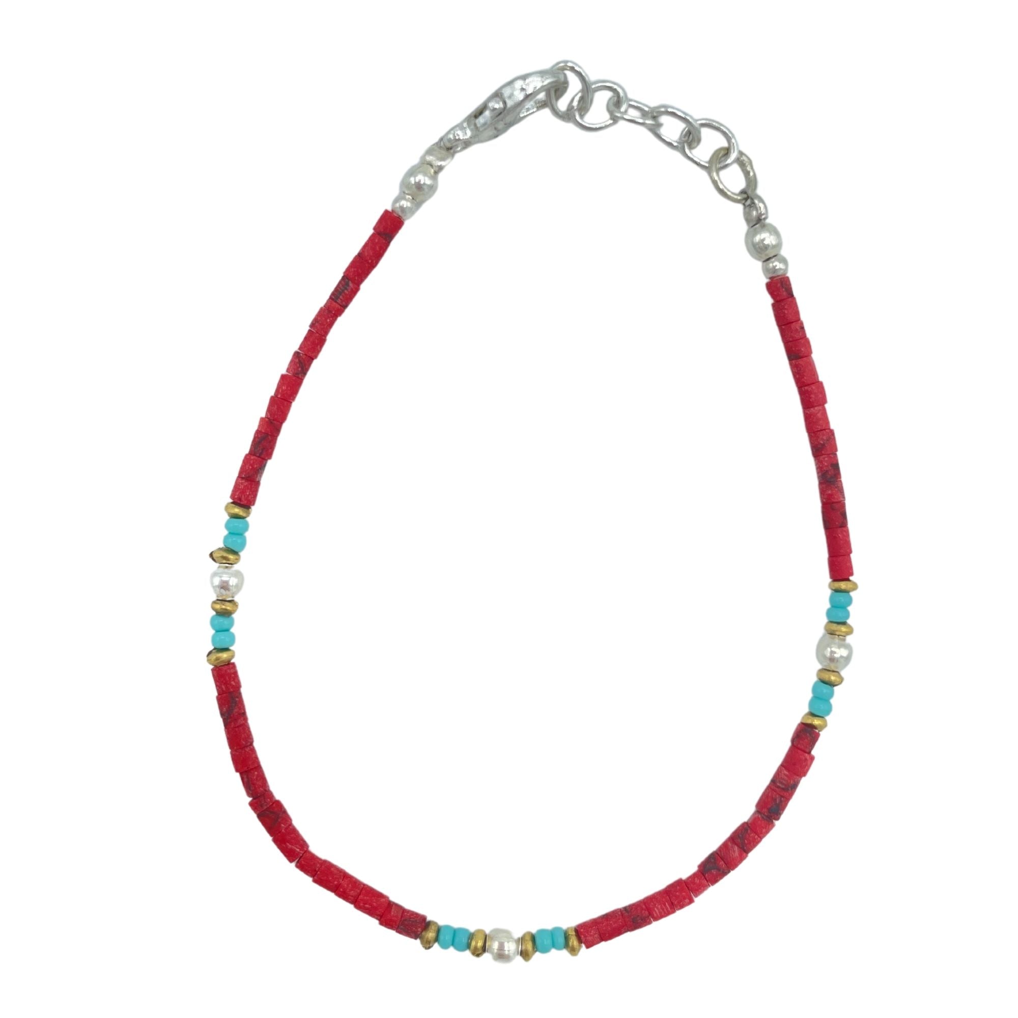 Nepalese Extra Fine Gem Bracelet with Coral Tribal Beads