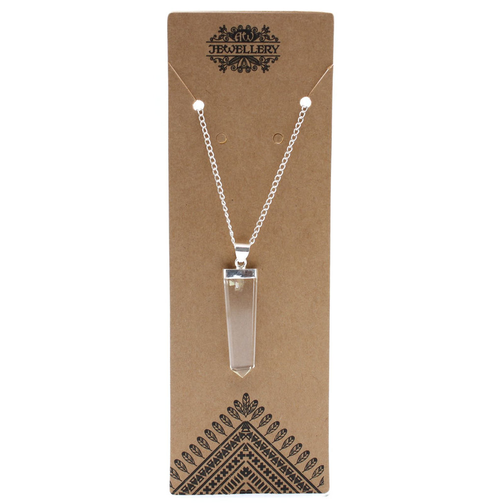 Gemstone Flat Pencil Pendant in Rock Quartz with Silver Chain