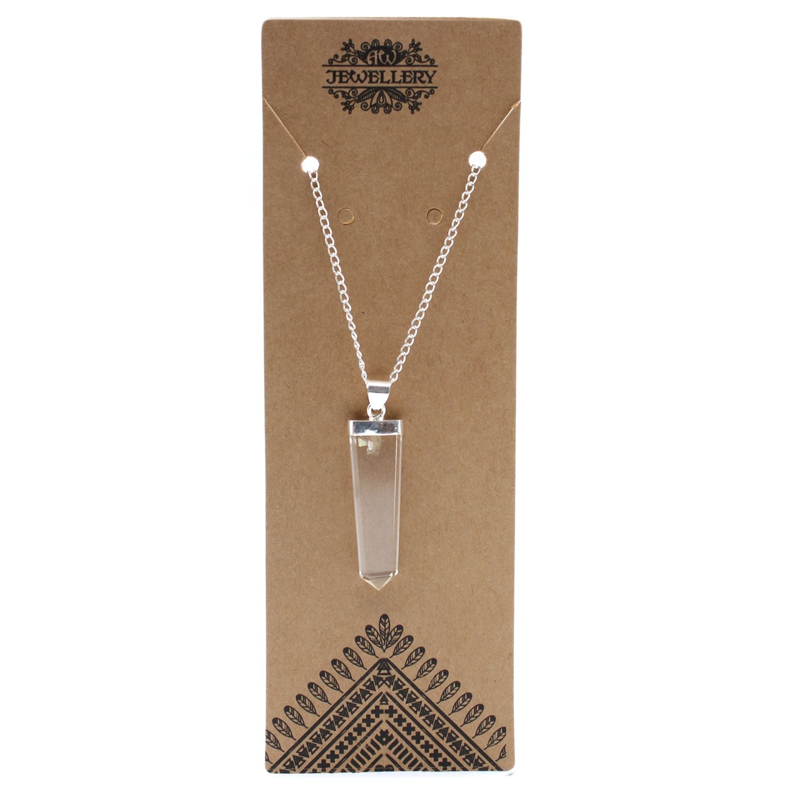 Gemstone Flat Pencil Pendant in Rock Quartz with Silver Chain